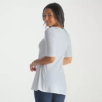 24seven Comfort Apparel Womens Round Neck Elbow Sleeve Tunic Top