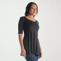 24seven Comfort Apparel Womens Round Neck Elbow Sleeve Tunic Top