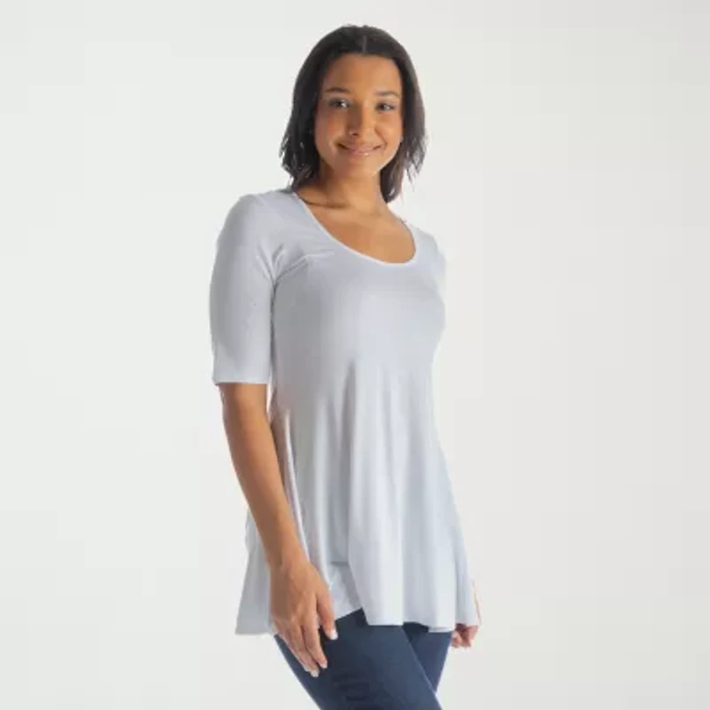 24seven Comfort Apparel Womens Round Neck Elbow Sleeve Tunic Top