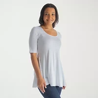 24seven Comfort Apparel Womens Round Neck Elbow Sleeve Tunic Top