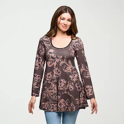 24seven Comfort Apparel Womens Scoop Neck Long Sleeve Tunic Top