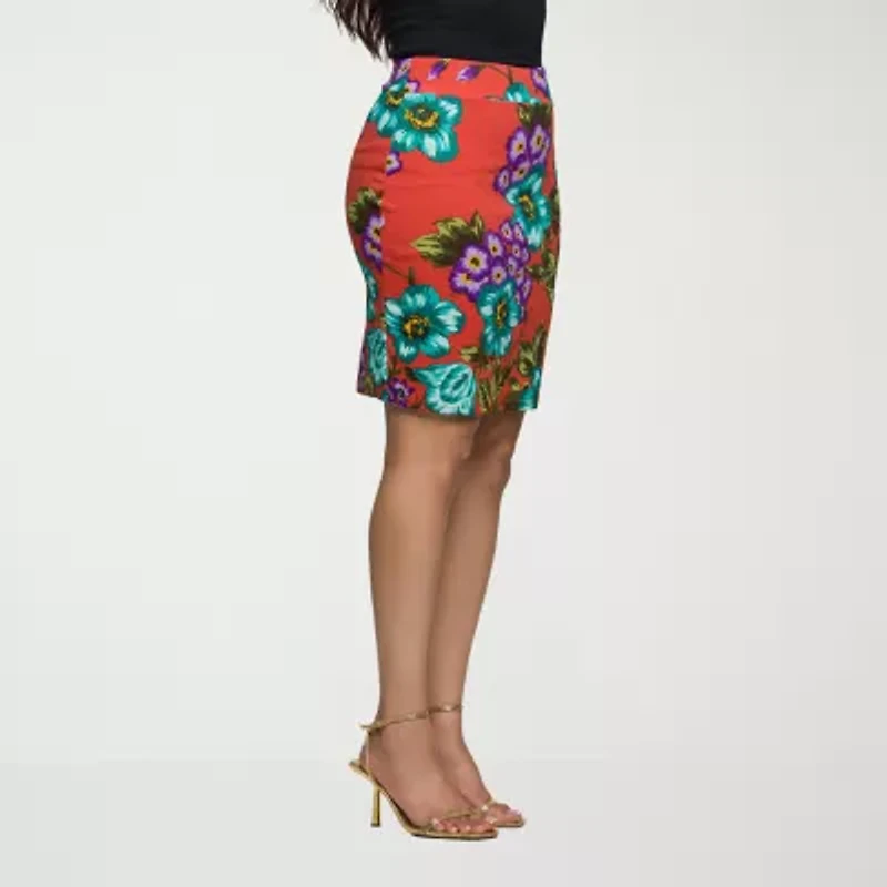 24seven Comfort Apparel Womens Mid Rise Stretch Fabric Pencil Skirt