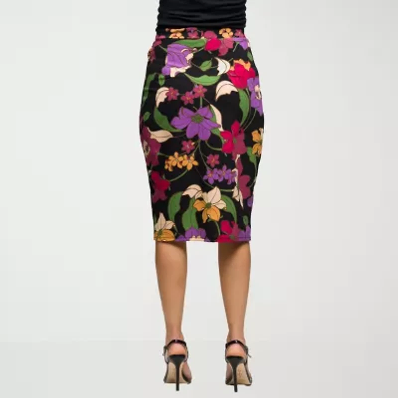 24seven Comfort Apparel Womens Mid Rise Stretch Fabric Pencil Skirt