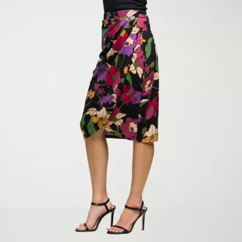 24seven Comfort Apparel Womens Mid Rise Stretch Fabric Pencil Skirt