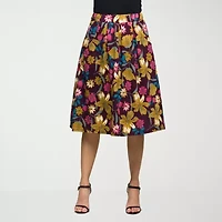 24seven Comfort Apparel Womens Stretch Fabric Mid Rise Midi Pleated Skirt