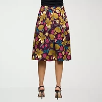 24seven Comfort Apparel Womens Stretch Fabric Mid Rise Midi Pleated Skirt