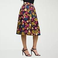 24seven Comfort Apparel Womens Stretch Fabric Mid Rise Midi Pleated Skirt