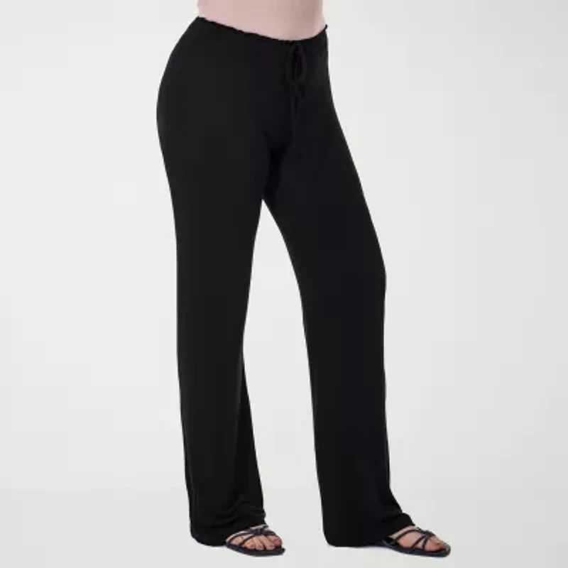 24seven Comfort Apparel Womens Wide Leg Mid Rise Drawstring Pant