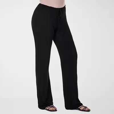 24seven Comfort Apparel Womens Wide Leg Mid Rise Drawstring Pant