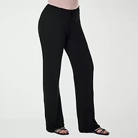 24seven Comfort Apparel Womens Wide Leg Mid Rise Drawstring Pant