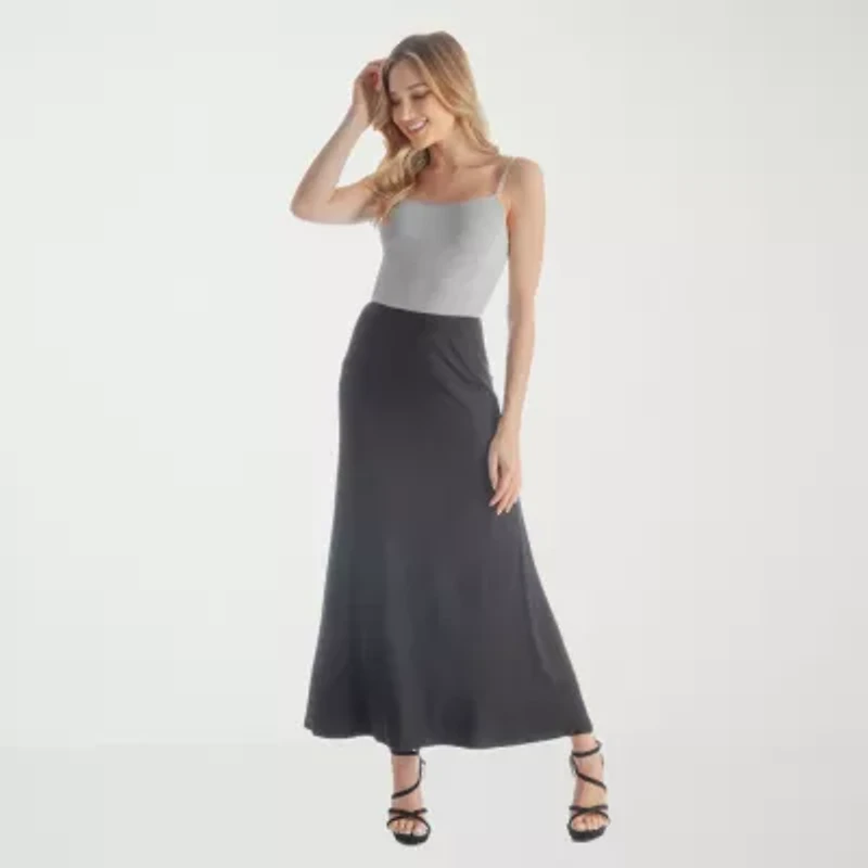 24seven Comfort Apparel Womens Mid Rise Stretch Fabric Maxi Skirt