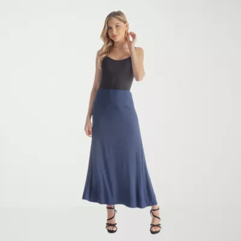 24seven Comfort Apparel Womens Mid Rise Stretch Fabric Maxi Skirt