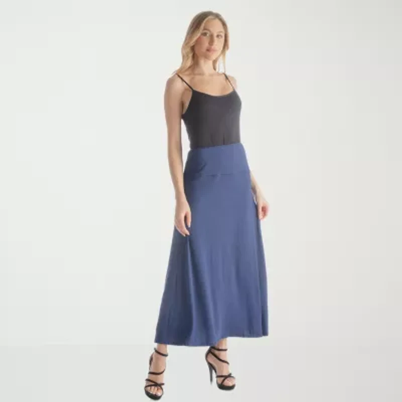 24seven Comfort Apparel Womens Mid Rise Stretch Fabric Maxi Skirt