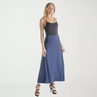 24seven Comfort Apparel Womens Mid Rise Stretch Fabric Maxi Skirt