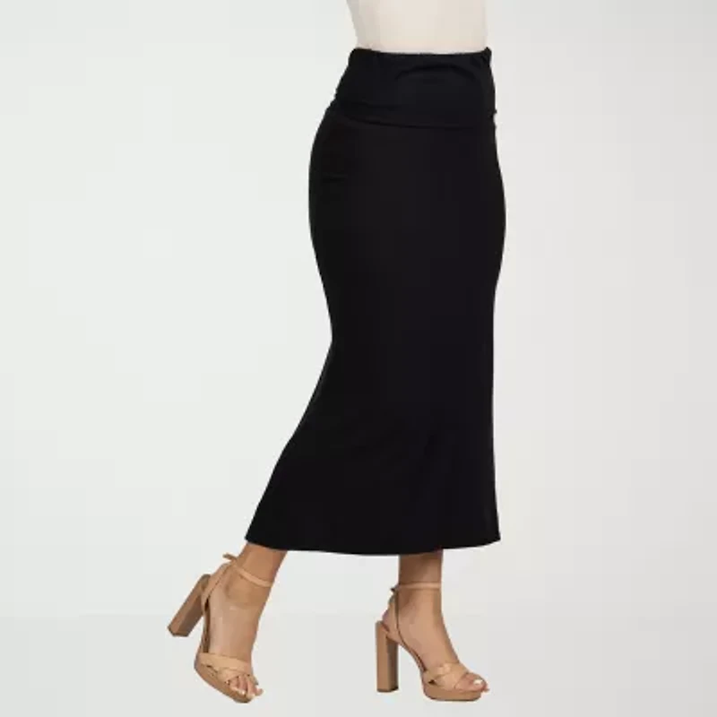 24seven Comfort Apparel Womens Mid Rise Stretch Fabric Maxi Skirt