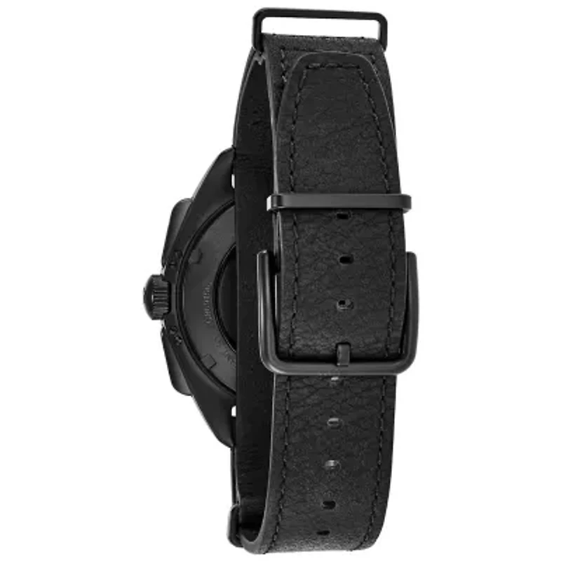 Bulova Lunar Pilot Mens Black Leather Strap Watch 98a186
