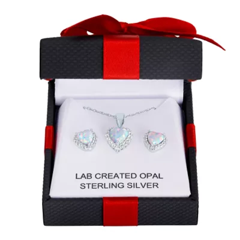 Womens Lab Created White Opal Sterling Silver Heart 2-pc. Jewelry Set