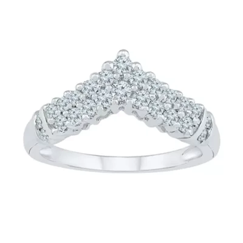 Womens 2MM 1/2 CT. T.W. Natural White Diamond 10K Gold Chevron Cluster Band