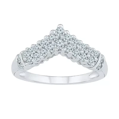 Womens 2MM 1/2 CT. T.W. Natural White Diamond 10K Gold Chevron Cluster Band