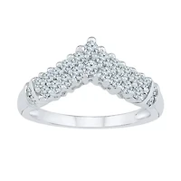 Womens 2MM 1/2 CT. T.W. Natural White Diamond 10K Gold Chevron Cluster Band