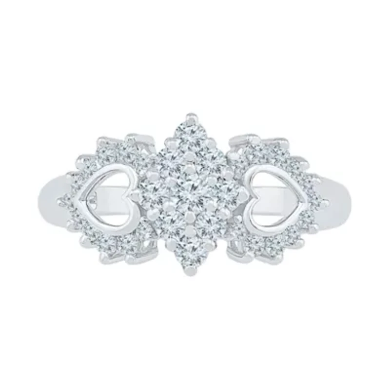 Womens 1/2 CT. T.W. Natural White Diamond 10K Gold Heart Cluster Cocktail Ring