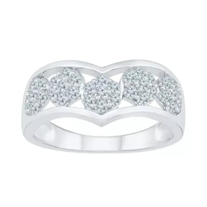 Womens 2MM 5/8 CT. T.W. Natural White Diamond 10K Gold Chevron Cluster Band