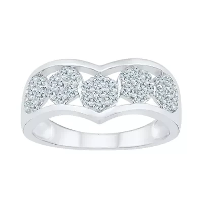 Womens 2MM 5/8 CT. T.W. Natural White Diamond 10K Gold Chevron Cluster Band