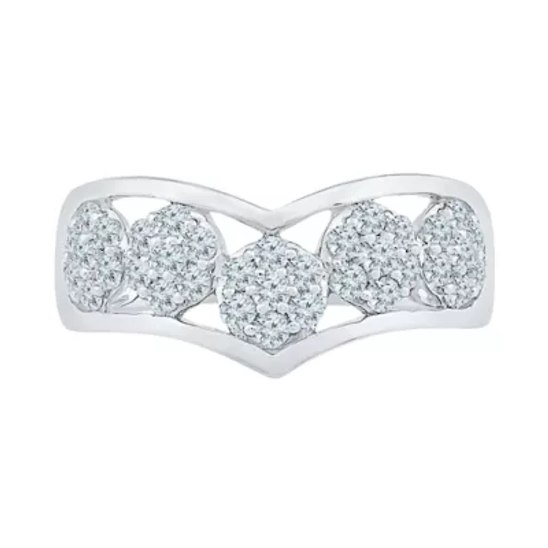 Womens 2MM 5/8 CT. T.W. Natural White Diamond 10K Gold Chevron Cluster Band