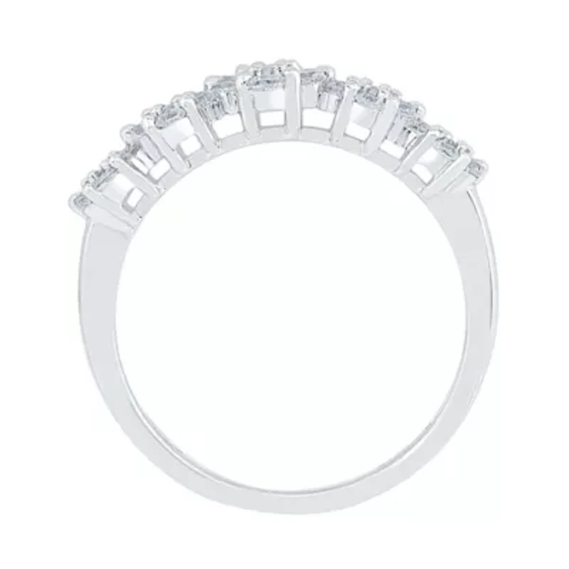 Womens 2MM 5/8 CT. T.W. Natural White Diamond 10K Gold Flower Cluster Band