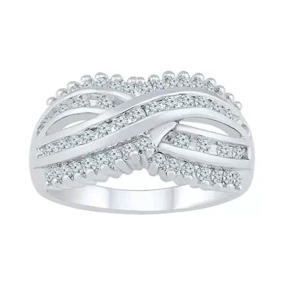 Womens 2MM 5/8 CT. T.W. Natural White Diamond 10K Gold Cluster Crossover Band