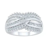 Womens 2MM 5/8 CT. T.W. Natural White Diamond 10K Gold Cluster Crossover Band