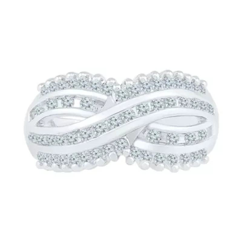 Womens 2MM 5/8 CT. T.W. Natural White Diamond 10K Gold Cluster Crossover Band