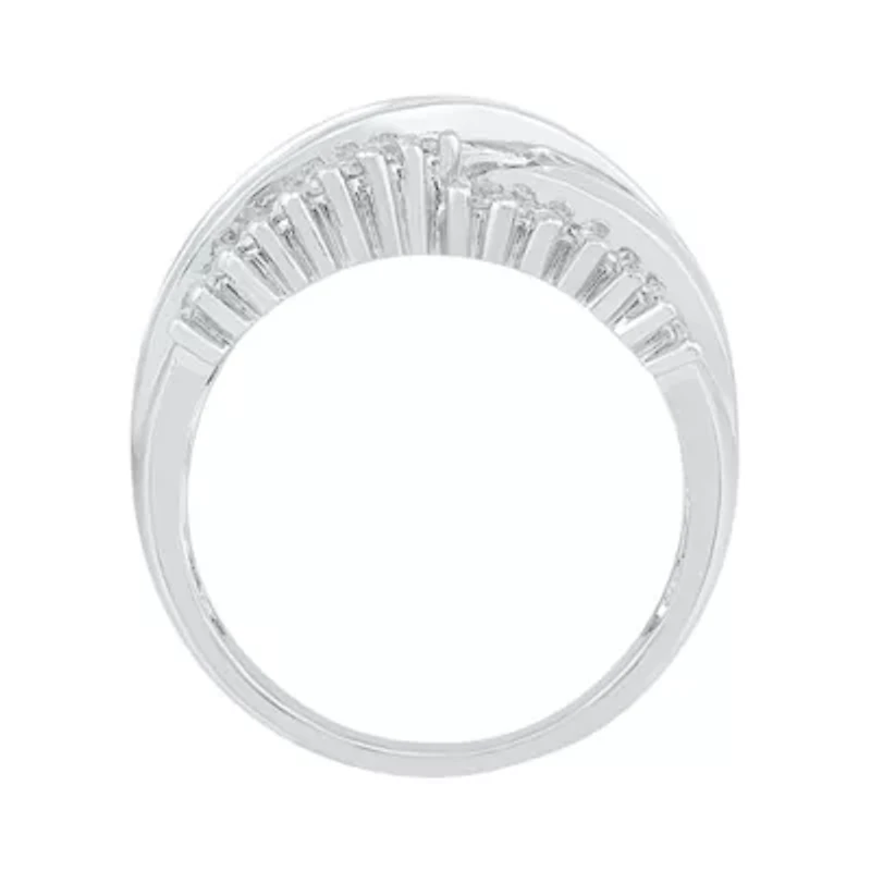 Womens 2MM 5/8 CT. T.W. Natural White Diamond 10K Gold Cluster Crossover Band