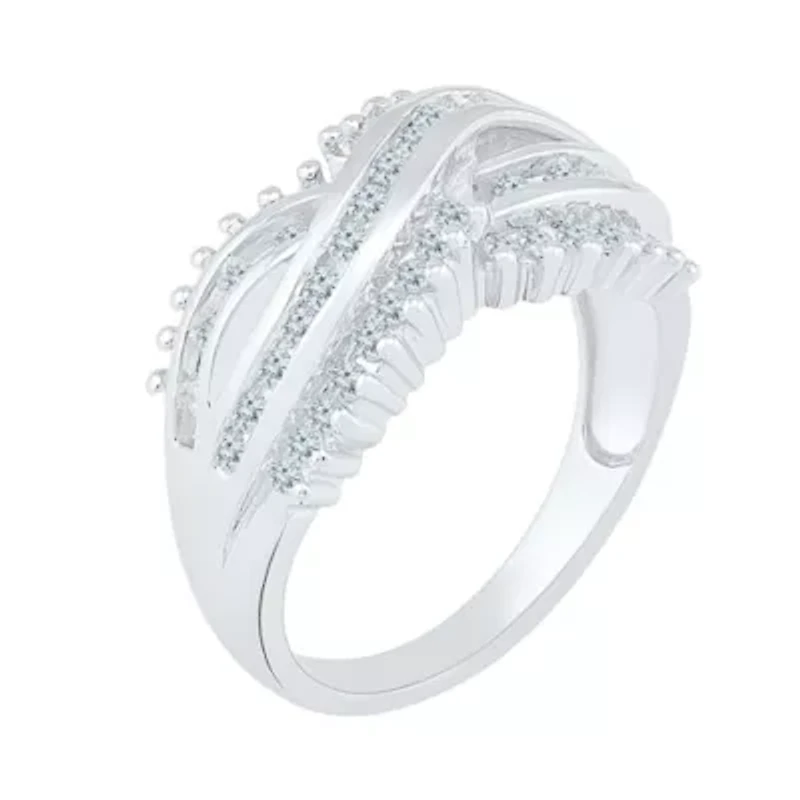 Womens 2MM 5/8 CT. T.W. Natural White Diamond 10K Gold Cluster Crossover Band