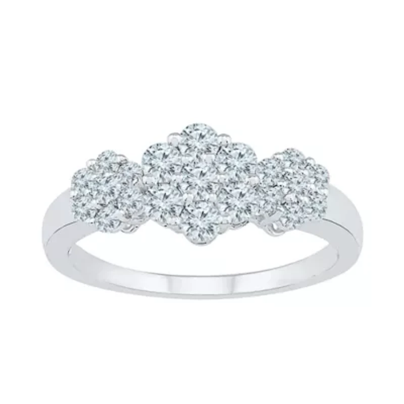Womens 3/4 CT. T.W. Natural White Diamond 10K Gold Flower Cluster Cocktail Ring