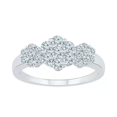 Womens 3/4 CT. T.W. Natural White Diamond 10K Gold Flower Cluster Cocktail Ring