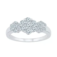 Womens 3/4 CT. T.W. Natural White Diamond 10K Gold Flower Cluster Cocktail Ring