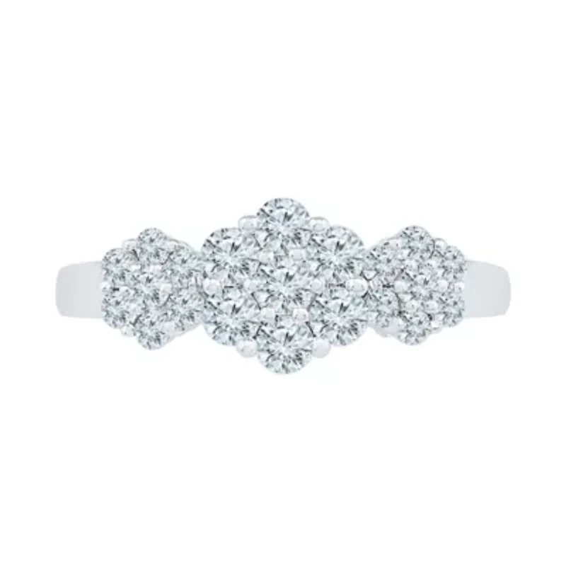 Womens 3/4 CT. T.W. Natural White Diamond 10K Gold Flower Cluster Cocktail Ring
