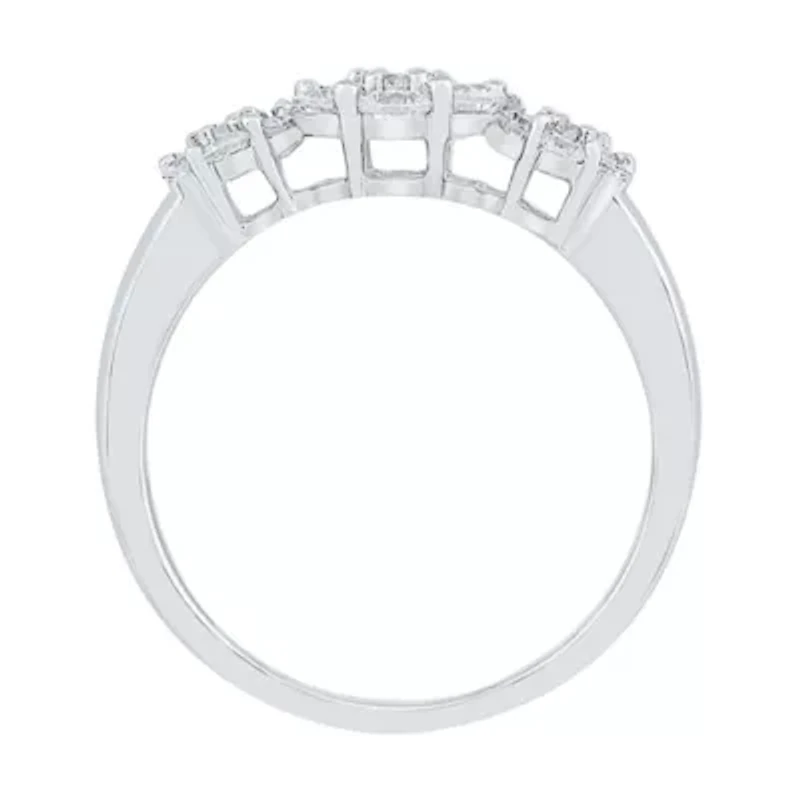 Womens 3/4 CT. T.W. Natural White Diamond 10K Gold Flower Cluster Cocktail Ring