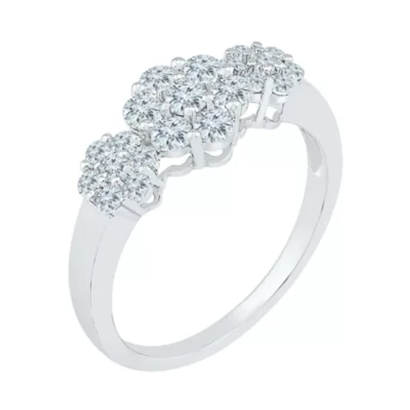 Womens 3/4 CT. T.W. Natural White Diamond 10K Gold Flower Cluster Cocktail Ring