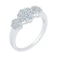 Womens 3/4 CT. T.W. Natural White Diamond 10K Gold Flower Cluster Cocktail Ring