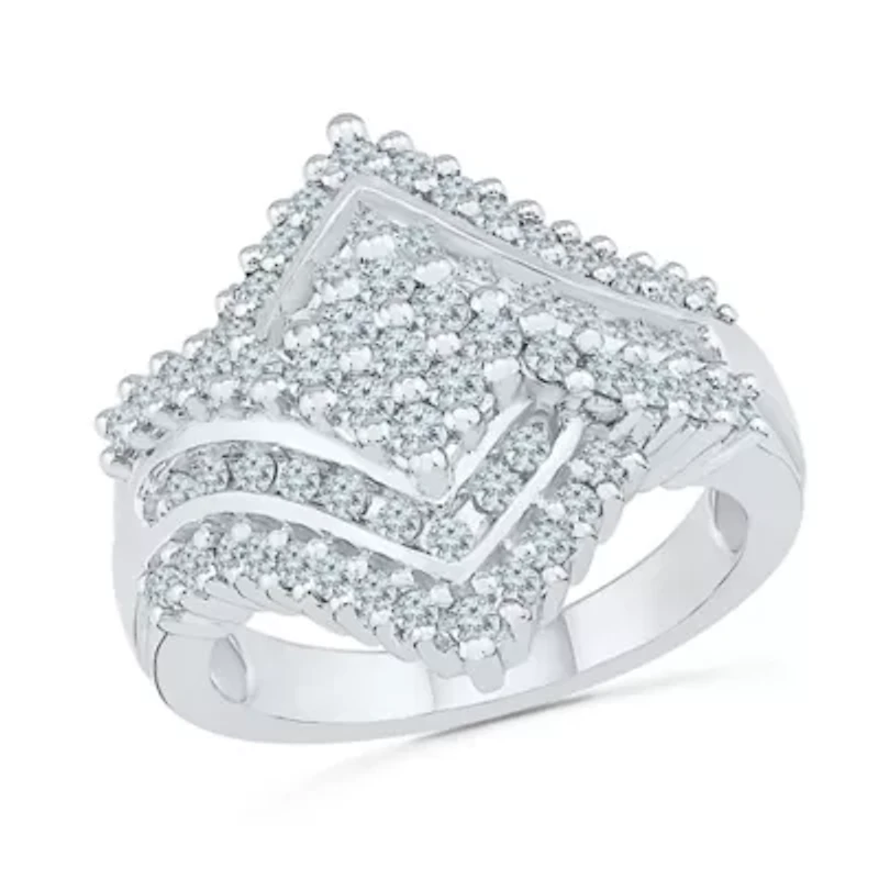 Womens 1 1/8 CT. T.W. Natural White Diamond 10K Gold Cluster Cocktail Ring