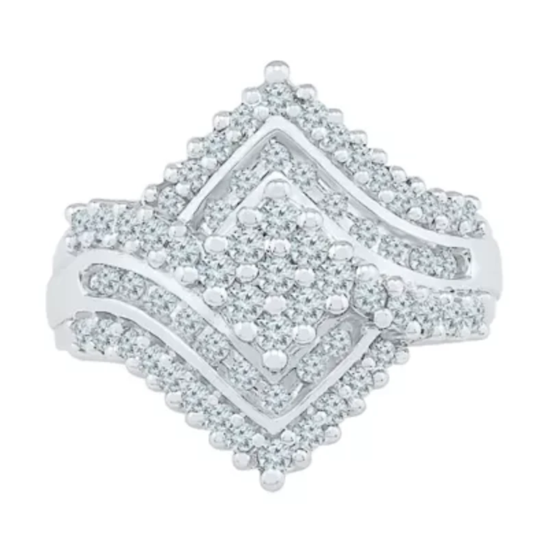 Womens 1 1/8 CT. T.W. Natural White Diamond 10K Gold Cluster Cocktail Ring