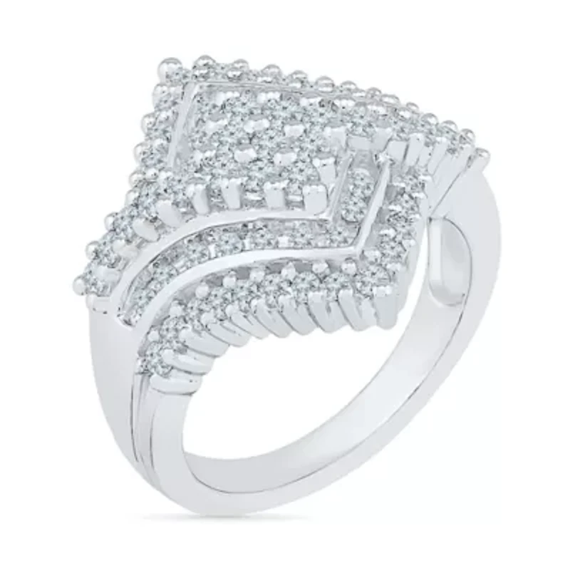 Womens 1 1/8 CT. T.W. Natural White Diamond 10K Gold Cluster Cocktail Ring