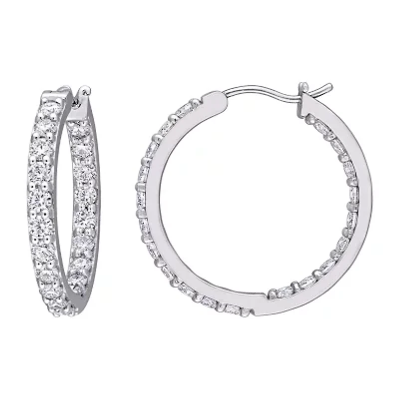 Womens 2 1/2 CT. T.W. Lab Created White Moissanite 10K White Gold 25mm Hoop Earrings