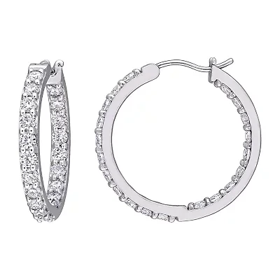 Womens 2 1/2 CT. T.W. Lab Created White Moissanite 10K White Gold 25mm Hoop Earrings