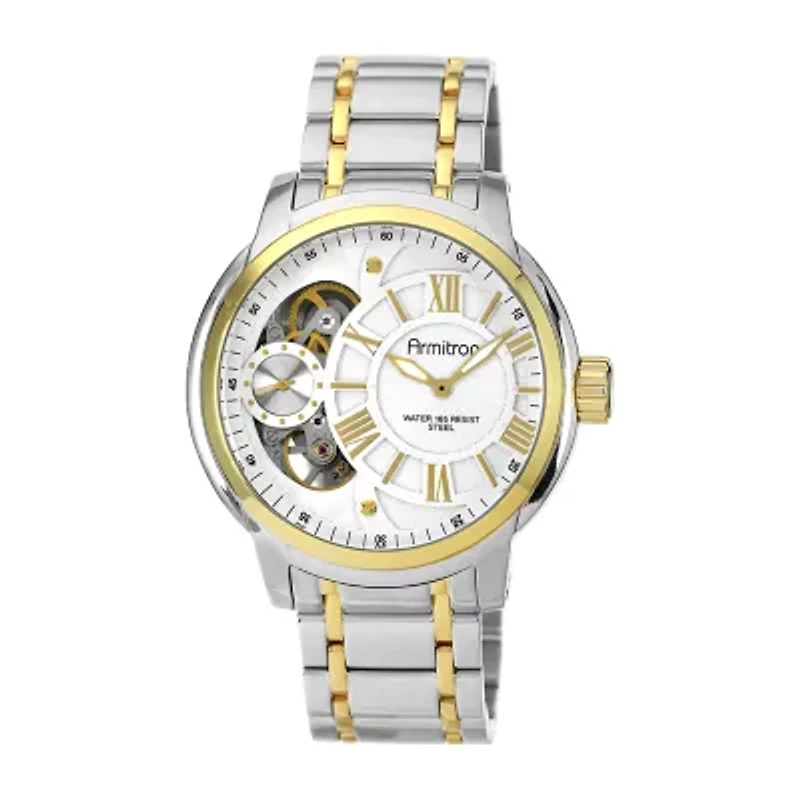 Armitron® Mens Two-Tone Skeleton Dial Hybrid Bracelet Watch