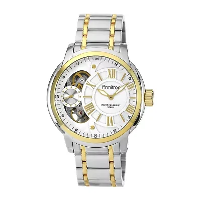 Armitron® Mens Two-Tone Skeleton Dial Hybrid Bracelet Watch