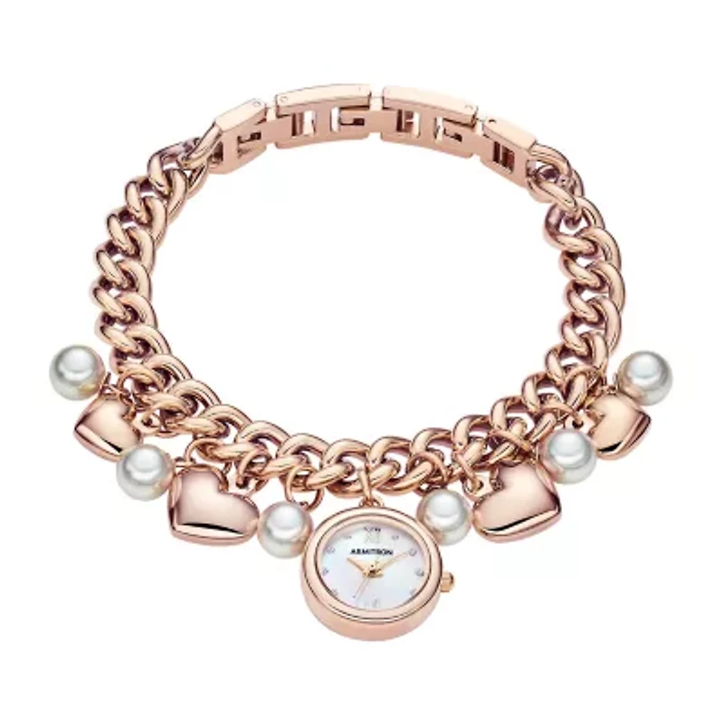 Armitron Charm Womens Crystal Accent Rose Goldtone Bracelet Watch 75/5578mprg