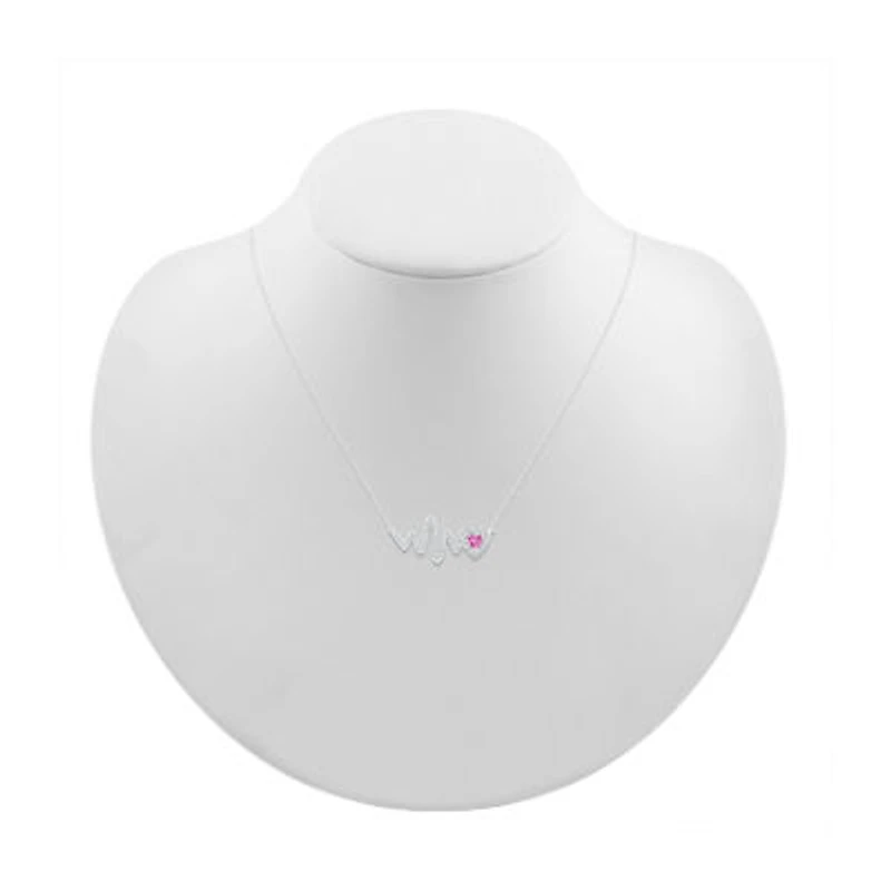 Heartbeat Womens Lab Created Pink Sapphire Sterling Silver Heart 17 Inch Pendant Necklace
